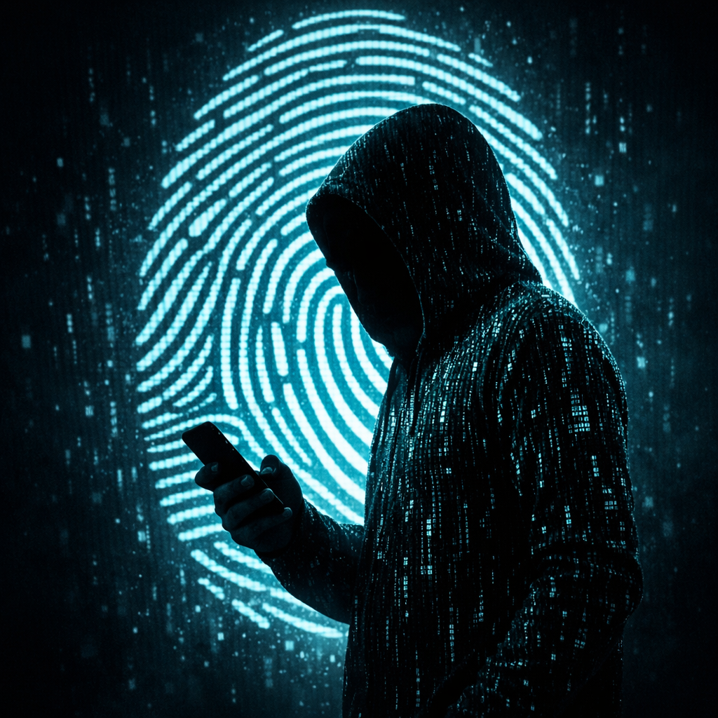 Dijital kimliğini ve ayak izini koruyan anonim bir kullanıcı silüeti.