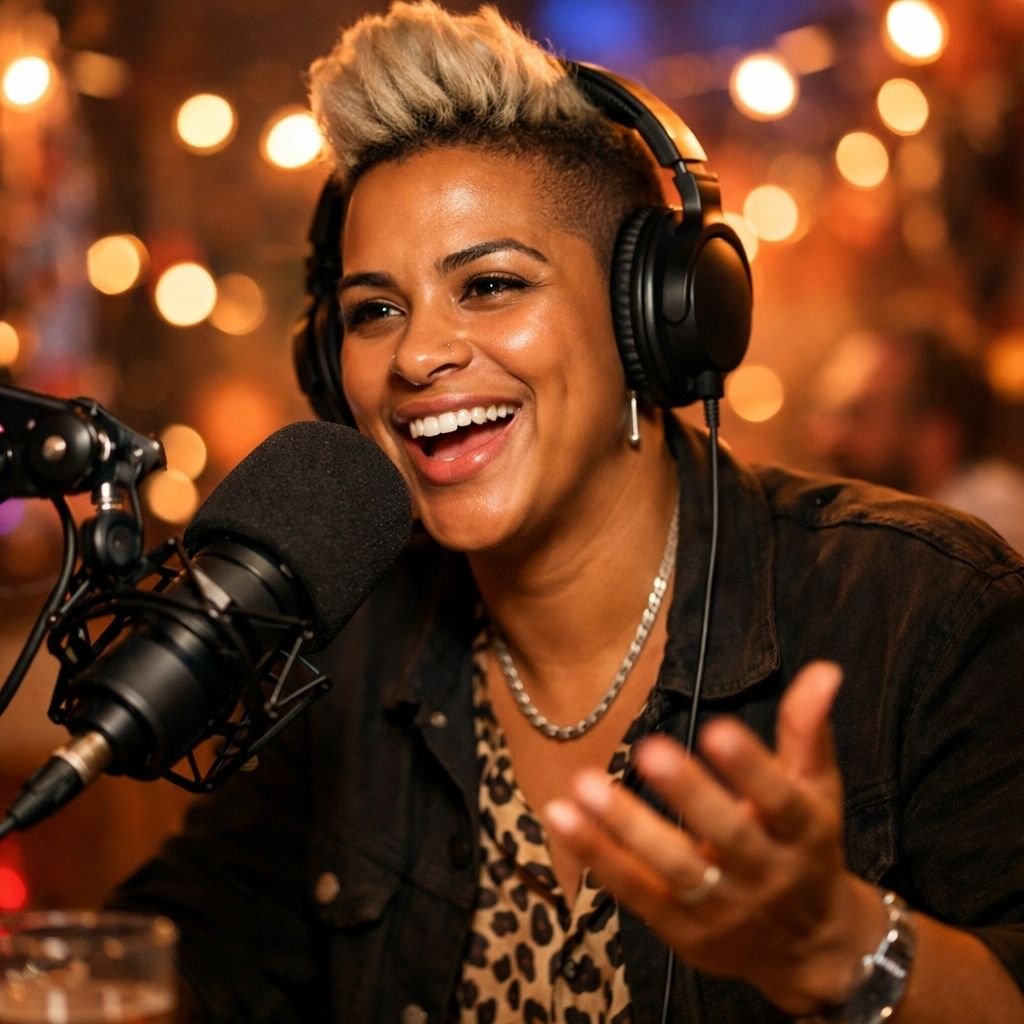 DesiLive'da etkileşimi artırmak için başarılı bir parti odası yöneticisini simgeleyen; profesyonel bir mikrofon başında konuşan, kulaklıklı karizmatik bir kişinin fotoğrafı.