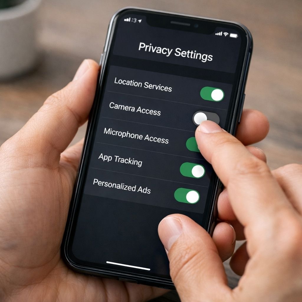 Platformda gizliliğin tamamen kullanıcıda olduğunu yansıtacak şekilde; bir kullanıcının telefonunda "Gizlilik Ayarları" menüsünde "Kamerayı Kapat" seçeneğini aktif ettiği bir fotoğraf.