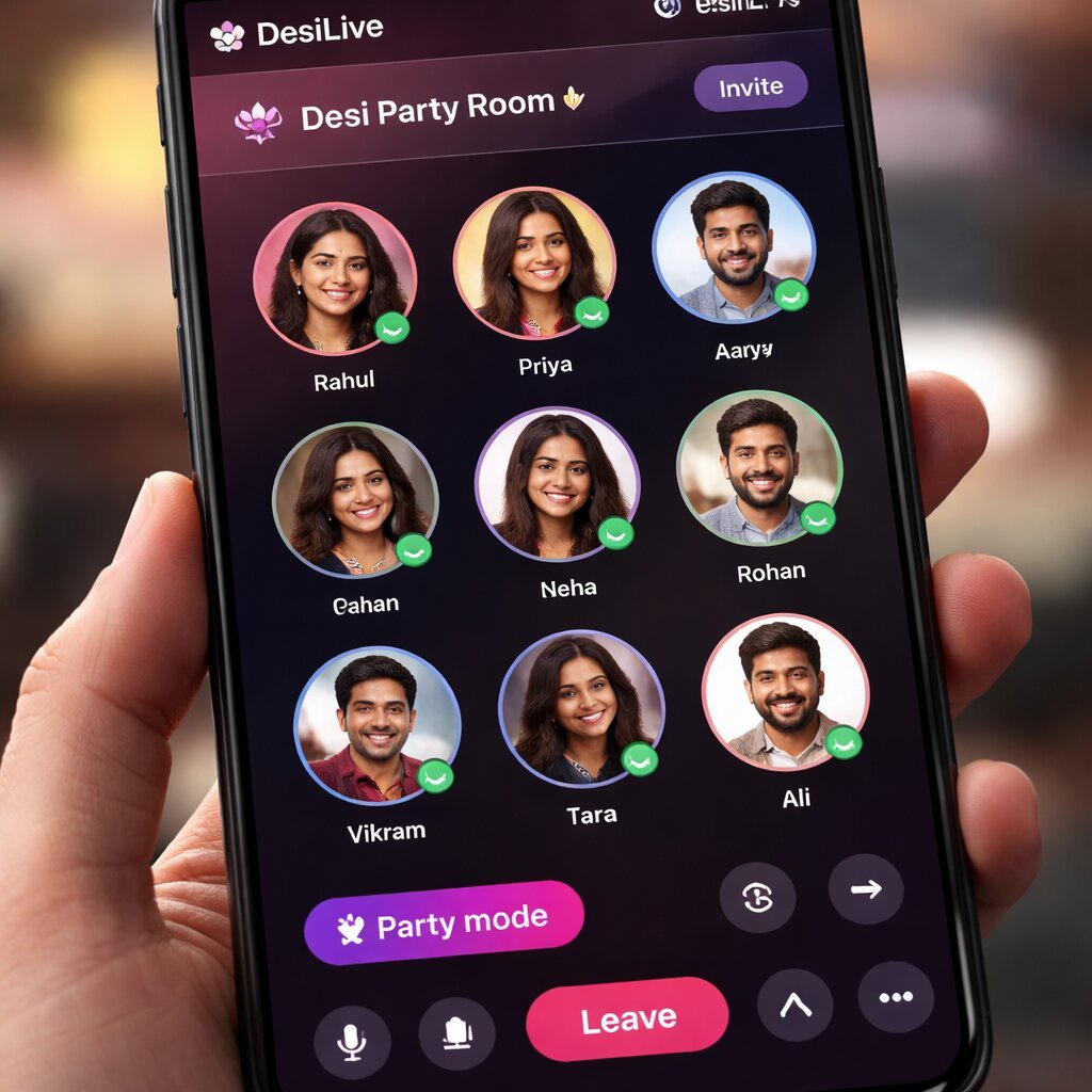 Desilive uygulamasında çoklu kullanıcıların katıldığı grup sesli sohbet odası arayüzü.
