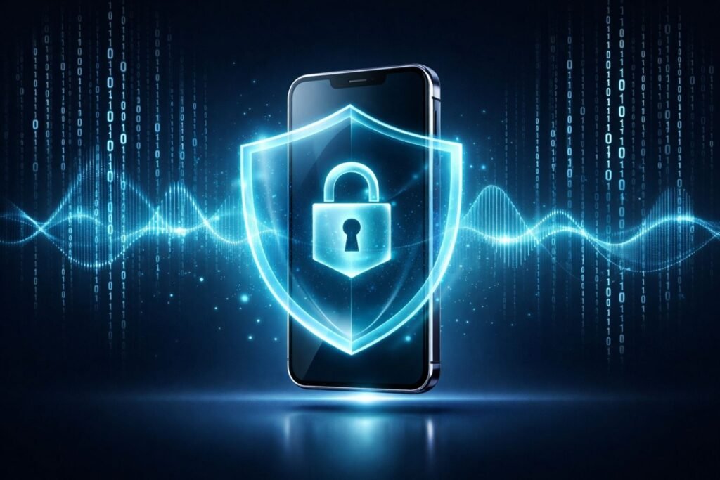 DesiLive güvenilir mi sorusunu detaylandıran makalemiz için; kullanıcı gizliliğini, veri şifrelemeyi ve güvenli sohbet ortamını simgeleyen teknolojik kapak görseli.