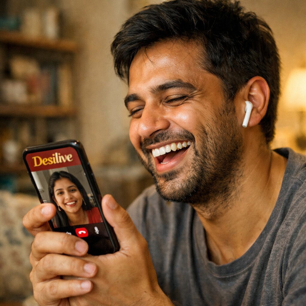 Desilive'de samimi bir görüntülü sohbetten keyif alan mutlu bir kullanıcı.